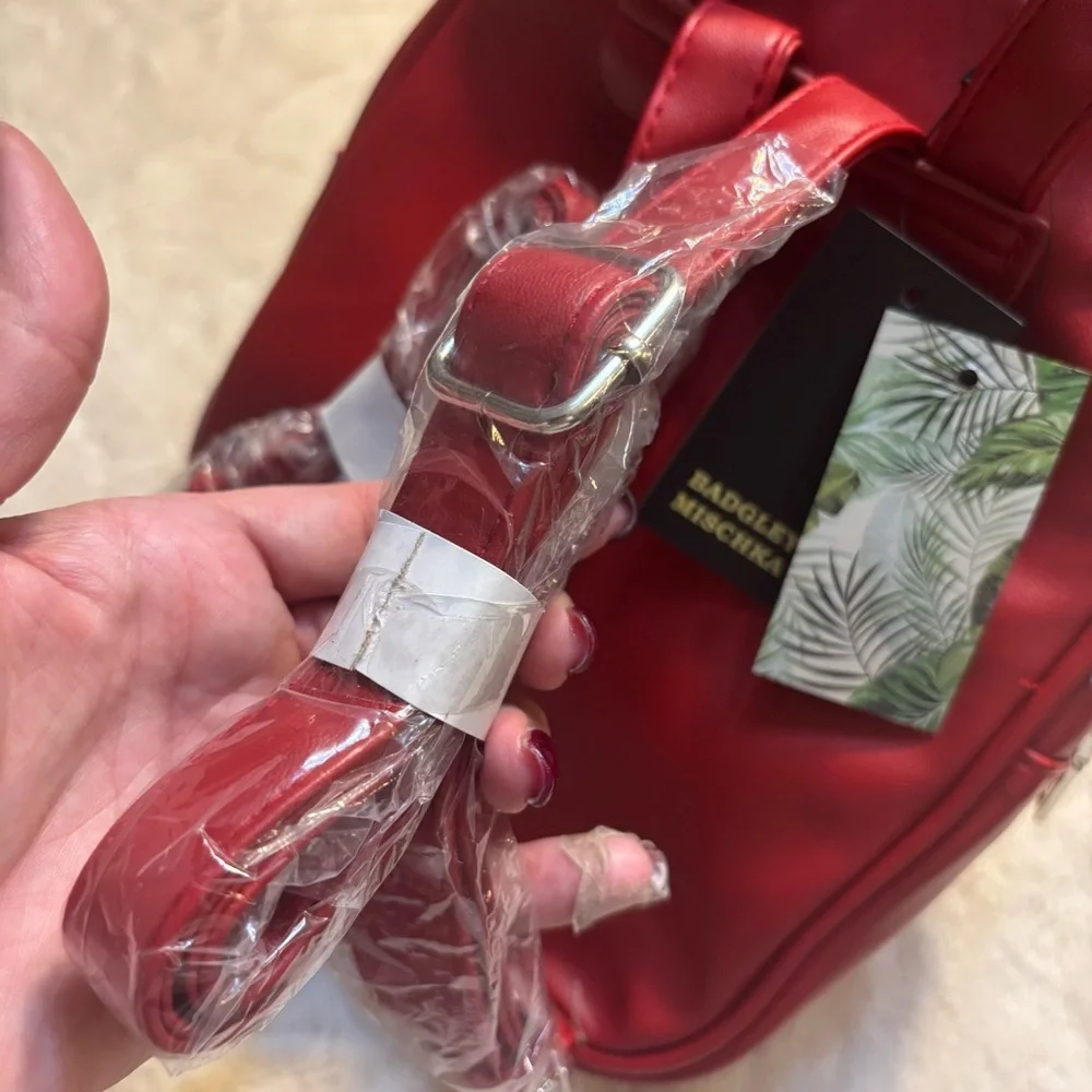 NWT Badgley Mischka Mini Backpack Red Quilted Silver Studded Vegan Leather New